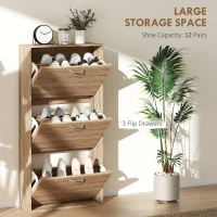 HOMCOM 12-Shoe Flip Drawer Storage Cabinet - Brown Wood-Effect(m-4)