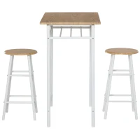 HOMCOM Bartisch Set Bartisch mit 2 Barhockern Essgruppe Küchentisch mit Lagerregal Esstisch für Esszimmer, Küche, Weiß(m-15)