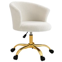 Vinsetto Sedia da Ufficio Regolabile in Altezza con Seduta Girevole e Rivestimento in Velluto Teddy, Bianco e Oro(m-10)