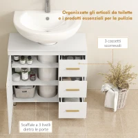 HOMCOM Mobile Sottolavabo con Intaglio a U, Armadietto e 3 Cassetti, Chiusura Ammortizzata, 70x30x65 cm, Bianco(m-6)
