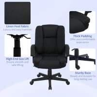 HOMCOM Linen-Look Padded Office Chair - Black(m-7)