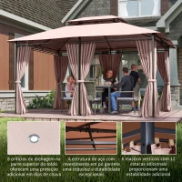 Outsunny Pérgola de Jardim 3x4 m Pérgola de Exterior com Paredes Laterais Teto Duplo 6 Portas e 8 Orifícios de Drenagem Marrom(m-6)
