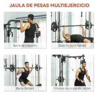 SPORTNOW Máquina Multifunción de Musculación con Soporte para Sentadillas y Barra para Pesas para Entrenamiento Fitness Negro(m-4)