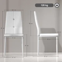 HOMCOM Set mit 6 Esszimmerstühlen mit PU-Bezug hohe Rückenlehne mit Kristallknöpfen und Stahlbeinen Modernes Design Weiß(m-3)