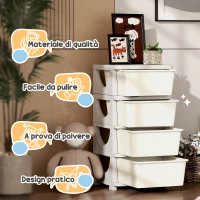 HOMCOM Cassettiera in Plastica Colorata per Cameretta con 4 Cassetti, 37x37x76 cm, Crema(m-7)