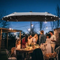 Outsunny dubbele zonwering, terrasscherm, kantelbaar, met zonnepaneel, 35 LED's, stalen frame, grijs, 2,95 x 1,50 x 2,19 m(m-10)