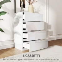 HOMCOM Cassettiera 4 Cassetti in Legno, Comò per Camera da Letto Moderno e Multiuso, 55x33x80 cm, Bianco(m-4)