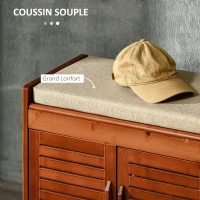 HOMCOM Banc à chaussures meuble à chaussures en bambou avec coussin d'assise, 3 portes et compartiment caché, marron(m-5)