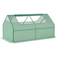 Outsunny Raised Garden Bed with Greenhouse, Steel Planter Box with Plastic Cover, Roll Up Window, Dual Use for Flowers, Vegetables, Fruits and Herbs, 185L x 95W x 92H cm, Green(m-10)