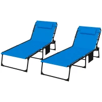 Outsunny Set of Two Sun Loungers, with Five-Position Reclining Backs - Blue(m-10)