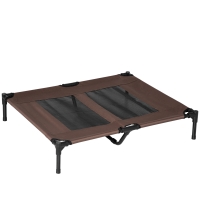 PawHut Cama para Mascotas con Zona de Malla Transpirable y Tela Oxford para Interior Exterior 92x76x18 cm Café