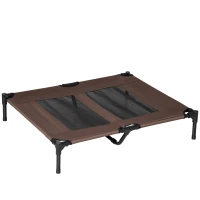 PawHut Cama para Mascotas con Zona de Malla Transpirable y Tela Oxford para Interior Exterior 92x76x18 cm Café(m-1)