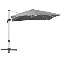 Outsunny 3 x 3(m) Cantilever Roma Parasol, Square Garden Umbrella with Cross Base, Crank Handle, Tilt, 360° Rotation and Aluminium Frame, Grey(m-1)