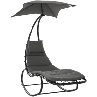 Outsunny Patio Rocking Chaise Lounge Rocking Bed with Canopy Cushion Headrest Pillow(m-10)