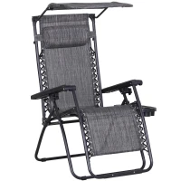 Outsunny Chaise Longue Pliable de Jardin Bain de Soleil zéro gravité Pare-Soleil et Dossier réglable Plateau Porte gobelet Accessoires Metal textilène Gris chiné(m-12)