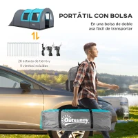 Outsunny Tienda de Campaña Plegable para 3 Personas con 2 Habitaciones y Bolsa de Transporte Impermeable 480x260x200 cm Gris(m-7)