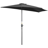 Outsunny 2.7m Garden Half Parasol, Outdoor Balcony Umbrella with 5 Steel Ribs, Patio Sun Shade, Black(m-1)