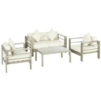 Outsunny 4 Pieces Outdoor Garden Furniture Set, Aluminium Frame Backyard Furniture w/ Thick Padded Cushioned Loveseat, 2 Chairs, and Glass Top Table, Champagne Gold(m-10)
