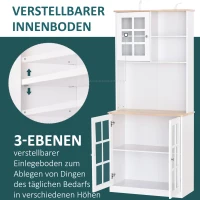 HOMCOM Küchenschrank, Hochschrank mit Arbeitsplatte, Geschirrschrank, Küchenbuffet, Mehrzweckschrank mit 6 Fächern, Glastür, MDF, Weiß, 80 x 37 x 183 cm(m-5)