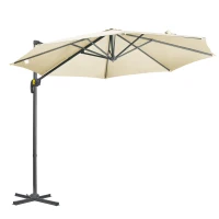 Outsunny Parasol déporté Ø 3 m octogonal inclinable manivelle avec pied en acier crème(m-12)