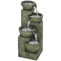 Outsunny Garden Water Feature Waterfall Fountain with 4-Tier Stone Look Bowls, Adjustable Flow(m-1)