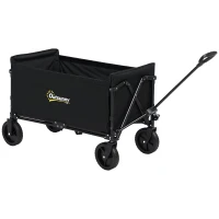 Outsunny Carrello da Giardino da 120L Pieghevole con Pannello Apribile, in Acciaio e Poliestere, 90x48x62 cm, Nero(m-1)