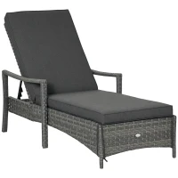 Outsunny Patio Rattan Sun Lounger, Dual Wicker Weave Outdoor Single Reclining Chair Furniture, 5-Level Adjustable Backrest w/ Removeable & Washable Cushion, Mixed Grey(m-9)