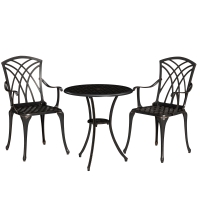 Outsunny 3 Pieces Garden Dining Set for 2, Cast Aluminium Outdoor Dining Set with 2 Armchairs and Round Dining Table with Parasol Hole, Garden Furniture Bistro Set, Bronze Tone