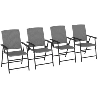 Outsunny Set of Four Folding Rattan Seat Chairs - Grey(m-1)
