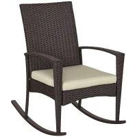 Outsunny PE Rattan Garden Rocking Chair, Outdoor Rocking with Cushion, 160 KG Capacity Wicker Garden Armchair Rocker with Metal Frame for Patio, Porch, Balcony, Brown(m-10)