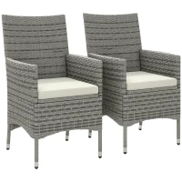 Outsunny 2 Pieces Rattan Garden Chairs Dining Chair Set with Cushion, Mixed Grey(m-10)