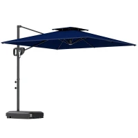 Outsunny Cantilever Parasol with Weighted Base Double Top Garden Parasol Square Hanging Patio Umbrella with Crank Tilt Dark Blue(m-10)