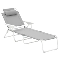 Outsunny Sonnenliege klappbar Gartenliege mit Kopfkissen, Liegestuhl mit 4-Fach verstellbare Rückenlehne bis 120 kg Hellgrau(m-10)