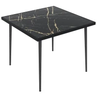 Outsunny Square Garden Table, Outdoor Dining Table for 4 with Marble Effect Tempered Glass Top and Steel Frame for Patio, Black(m-10)