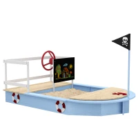 Outsunny Wooden Kids Sandbox, Pirate Ship Design - Blue(m-1)