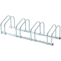 HOMCOM Aparcamiento para 4 Bicicletas Soporte de Acero para Aparcar Bicicletas en el Suelo o Pared 110x33x27 cm Plata(m-1)