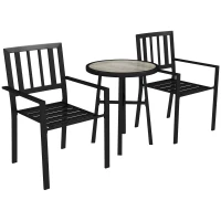Outsunny 3 Piece Patio Bistro Set with Plastic Top, 2 Stackable Chairs, Galvanised Steel Frame, Grey(m-1)