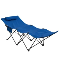 Outsunny Camping Bed for Adults, Single Folding Camp Bed, Portable Camping Cot with Side Pocket, Headrest and Oxford Seat for Outdoor, Travel, Fishing, Dark Blue(m-1)