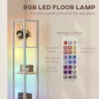 HOMCOM RGB LED Floor Lamp with Shelves, Modern Dimmable Standing Lamp with Remote Control, Adjustable Brightness & Speed for Living Room, Bedroom, Office, Grey(m-4)