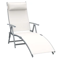 Outsunny Tumbona de Jardín Plegable con Respaldo Ajustable en 7 Niveles Almohada y Reposabrazos 137x63,5x100,5 cm Beige(m-1)