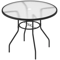Outsunny Glass-Top Garden Table, with Parasol Hole - Black(m-10)