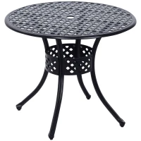 Outsunny 85cm Round Garden Table with Umbrella Hole, Aluminium Grid Motif Outdoor Dining Table for Garden Patio, Black(m-10)