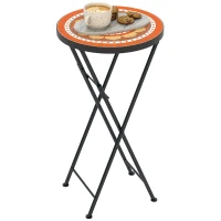 Outsunny Mosaic Outdoor Garden Table, 35.5cm Round Folding Coffee Table with Metal Frame for Balcony Terrace, Orange(m-10)
