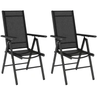 Outsunny Set of 2 Folding Garden Chairs, Aluminium Frame Outdoor Dining Chairs with Breathable Mesh Back and Seat, Garden Folding Chair Set with Armrests for Balcony, Black(m-10)