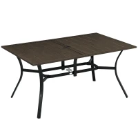 Outsunny Six-Seater Steel Garden Table, with ⌀41mm Parasol Hole - Wood-Effect(m-10)