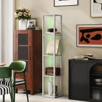 HOMCOM RGB LED Floor Lamp with Shelves, Modern Dimmable Standing Lamp with Remote Control, Adjustable Brightness & Speed for Living Room, Bedroom, Office, Grey(m-7)