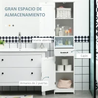 kleankin Columna de Baño con 2 Puertas 1 Cajón Estante Abierto y 2 Armarios con Estante Ajustable 40x30x164 cm Blanco(m-4)