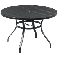 Outsunny Garden Table with Parasol Hole, Outdoor Dining Garden Table for Four Persons, Round Patio Table with Slatted Metal Top, Black(m-10)