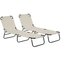 Outsunny Garden Sun Lounger, with Five-Position Back - Cream White(m-10)
