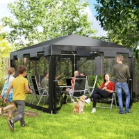 Outsunny Tenda de Jardim 4x3 m Tenda Dobrável com 4 Mosqueteiras Laterais 2 Portas e 8 Orifícios de Drenagem Cinza Escuro(m-8)
